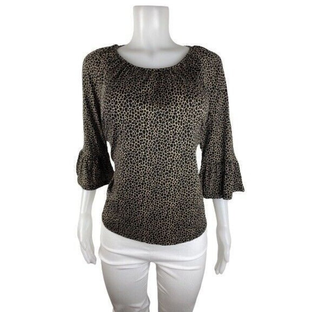 F. Michael Kors Top Size M Print Multicolor Black Ruffle Sleeve Shirt NWT $64